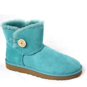 UGG Mini Bailey Button II Turquoise Teal Boots Size 8